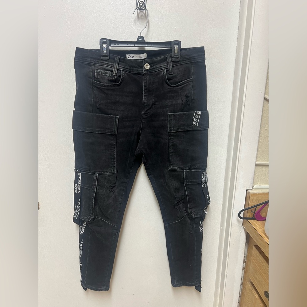 Zara Men's Black Skinny Cargo Jeans